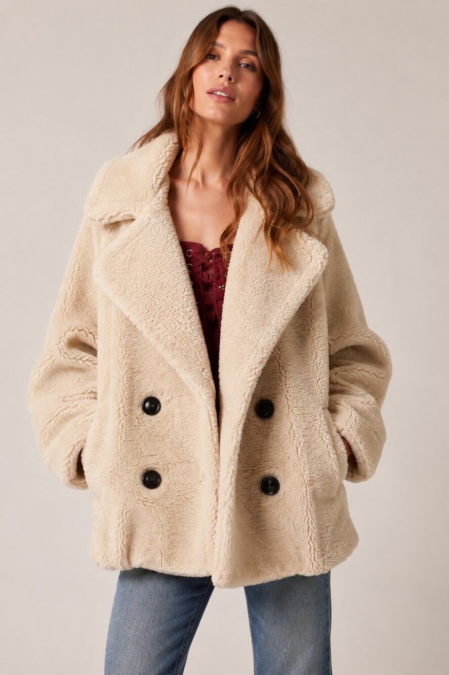 Free People Notched Teddy Peacoat Oatmeal XS Oversized Cozy Jacket